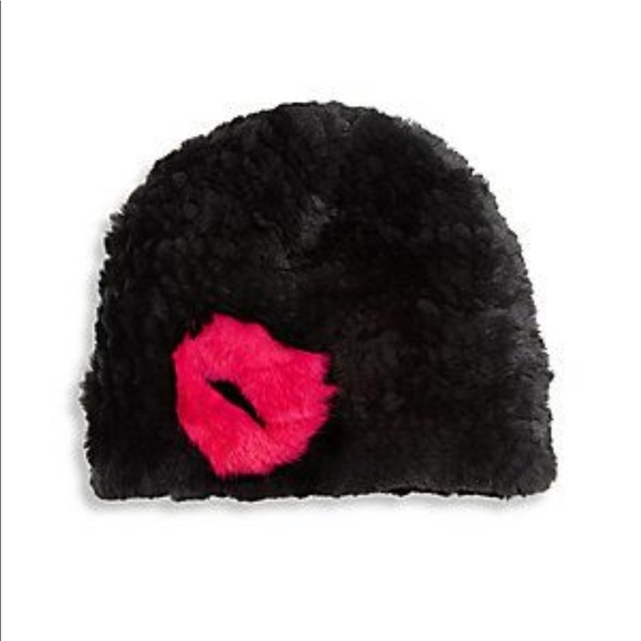 Jocelyn KISS Me Rabbit fur hat Black Lips NEW - Picture 1 of 1